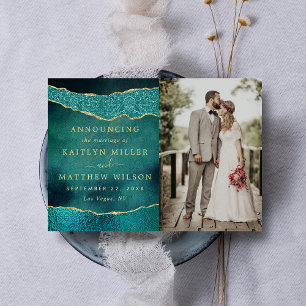 Elegantes türkisfarbenes und goldenes Hochzeitsfes Ankündigung