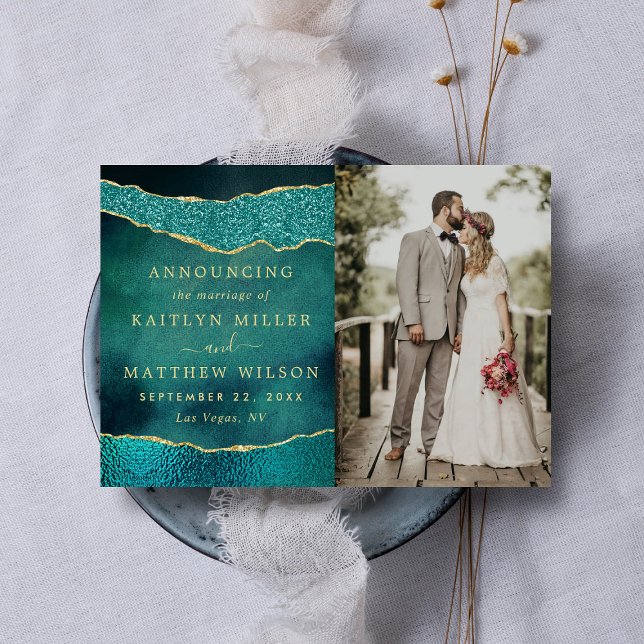 Elegantes türkisfarbenes und goldenes Hochzeitsfes Ankündigung (Von Creator hochgeladen)