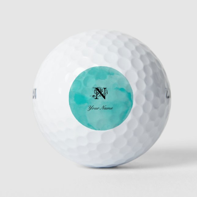 Elegantes Türkisfarbenmonogramm Golfball (Vorderseite)