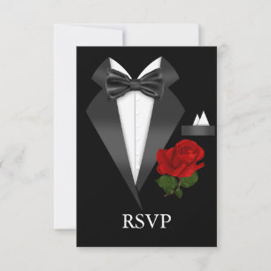 Elegantes Tux & Rose Schwarze Krawatte Party UAWG RSVP Karte