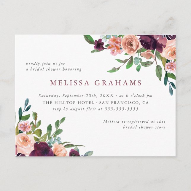 Elegantes Typografie Chic Floral Brautparty Einladungspostkarte (Vorderseite)