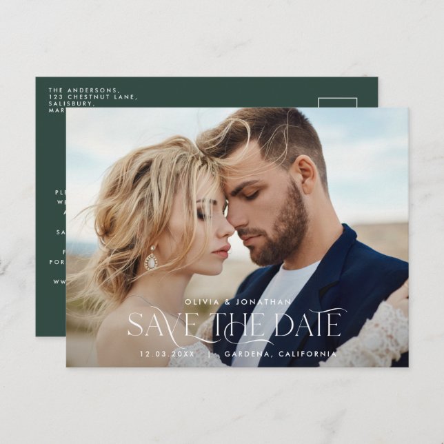 Elegantes Typografie modernes, einzigartiges grüne Postkarte (Vorne/Hinten)