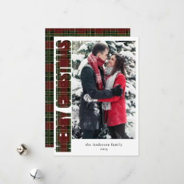 Elegantes Typografie Rotes Grün Kariertes Weihnach Feiertagskarte