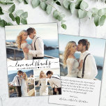 Elegantes Typografie-Script 3 Foto Collage Wedding Dankeskarte<br><div class="desc">Minimalistisch Modern Elegant "Liebe und danke" Script 3 Foto Collage Wedding Dankeschön Karte. Stilvolle Hochzeit dank Karte Vorlage mit 3 Foto auf der Vorderseite und 1 Foto auf der Rückseite. Mit dem Text "Liebe und Dank" in einer Wirblen Hand geschrieben Typografie Skript-Schriftart mit Swash oder in schwarz auf weißem Hintergrund....</div>