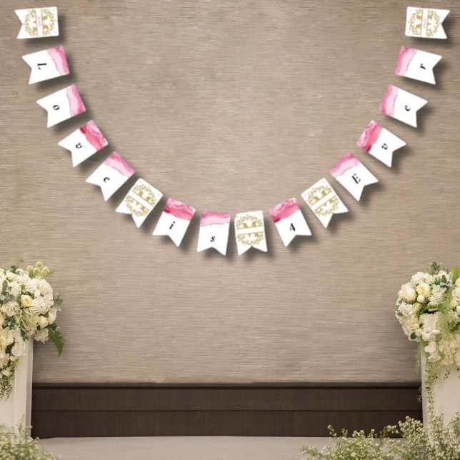 Elegantes Typografie Script Pink Agate Wedding Déc Wimpelkette (Von Creator hochgeladen)