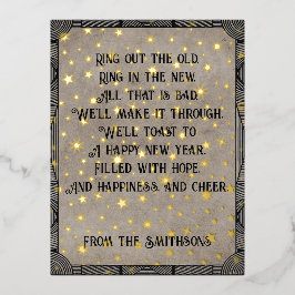 Elegantes Typografie & Stars Rustikales New Year G Folien Feiertagspostkarte