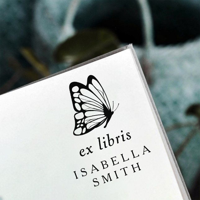 Elegantes Typografy Butterfly Ex Libris Buchzeiche Gummistempel (Von Creator hochgeladen)