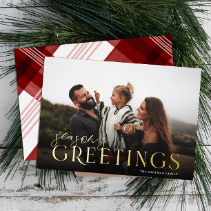 Elegantes Typografy Kariert Season's Greetings Fot Folien Feiertagskarte