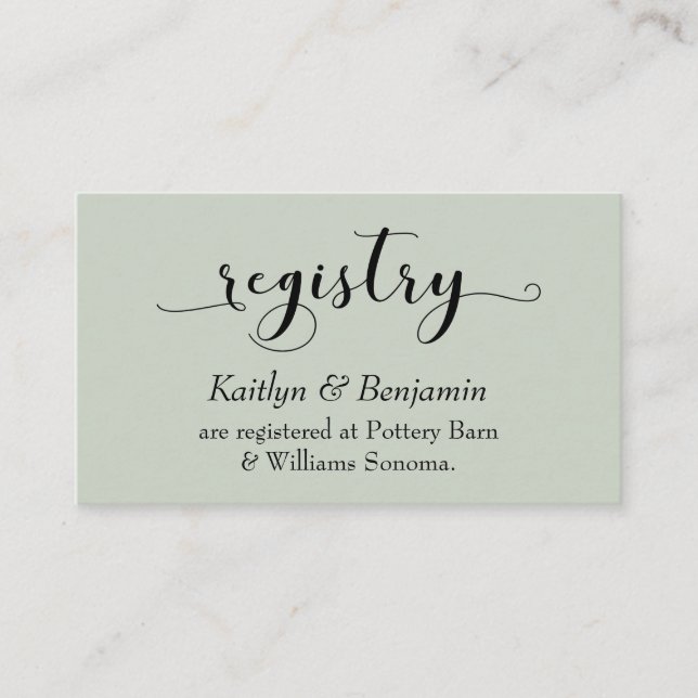 Elegantes Typografy Sage Green Wedding-Register Begleitkarte (Vorderseite)