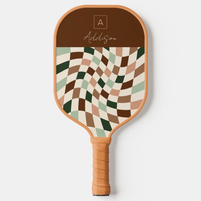 Elegantes überprüftes Personalisiertes Monogramm Pickleball Schläger (Vorderseite)