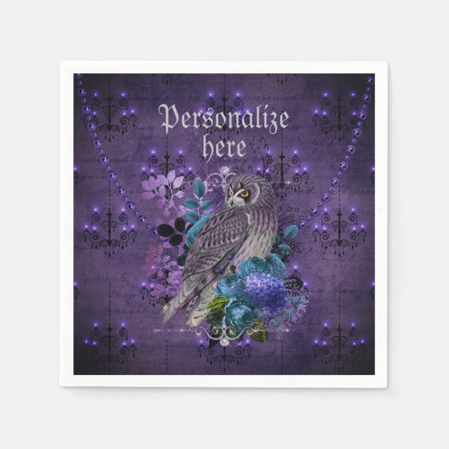 Elegantes Uhu Blumenkronleuchter lila Serviette (Vorderseite)