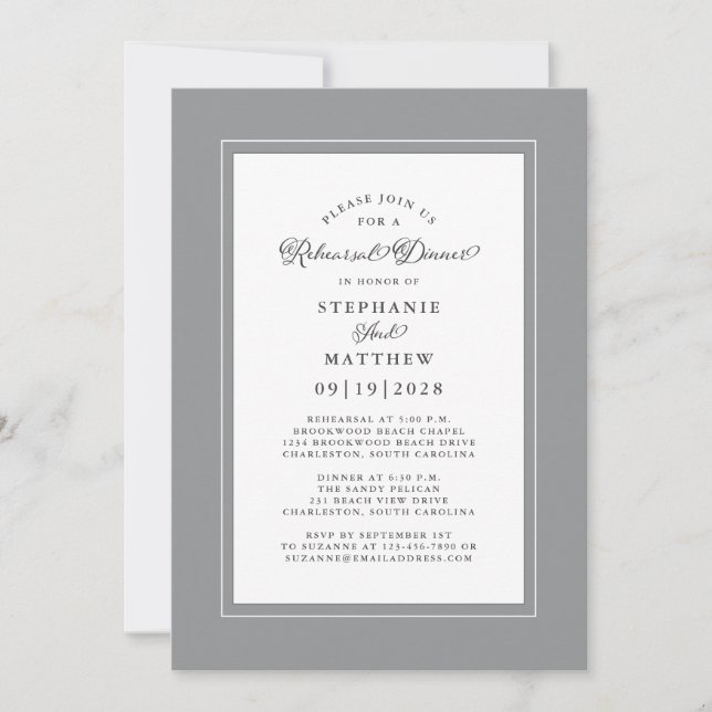 Elegantes Ultimate Gray Wedding Probe Dinner Einladung (Vorderseite)