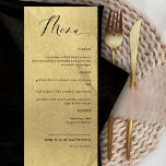 Elegantes und einfaches Imitat Gold Foil Wedding M Menükarte<br><div class="desc">Elegante Imitate Goldfolie Hochzeit oder Abendessen Empfang Menü Karte. Modernes,  einfaches und elegantes Design mit schönen Imitaten,  vergoldetem Hintergrund und modernen handschriftlichen Kalligrafiedetails. Text in schwarz. Teil unserer "Black and Gold Monogram Wedding Collection" mit einer Vielzahl von koordinierenden Produkten. Die gesamte Sammlung finden Sie unter: https://www.zazzle.com/collections/black_and_gold_monogram_wedding_collection-119092477004367833</div>