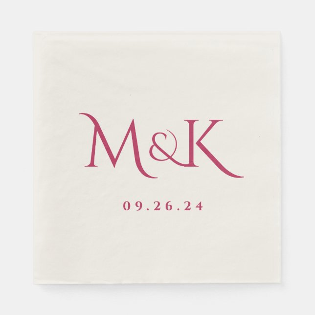 Elegantes und einfaches Magenta Wedding Monogram Serviette (Vorderseite)