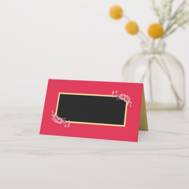 Elegantes und elegantes Rosa mit Aquarellfarben-Bl Platzkarte (Vorderseite)