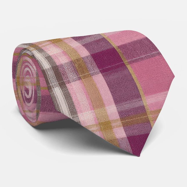 Elegantes und klassisches rosa Karo-Gingham-Muster Krawatte (Gerollt)