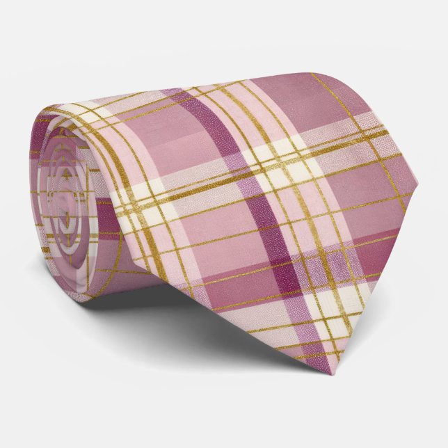 Elegantes und klassisches rosa Karo-Gingham-Muster Krawatte (Gerollt)