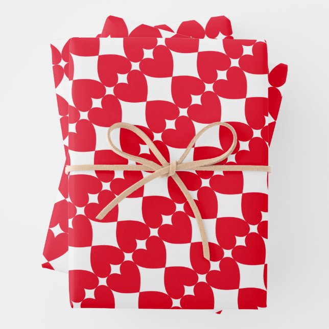Elegantes und lustig gestreiftes, helles rotes Her Geschenkpapier Set (Beispiel)