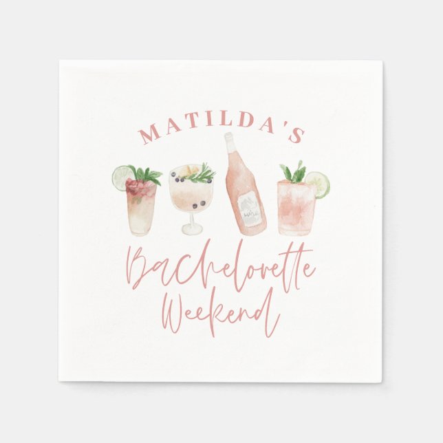Elegantes und modernes Aquarellgetränk Bachelorett Serviette (Vorderseite)