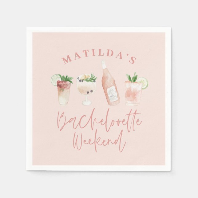 Elegantes und modernes Aquarellgetränk Bachelorett Serviette (Vorderseite)