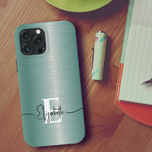 Elegantes und modernes Blue Brushed Metal Monogram Case-Mate iPhone Hülle