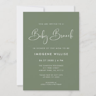 Elegantes und modernes dunkles Sage Green Baby Bru Einladung