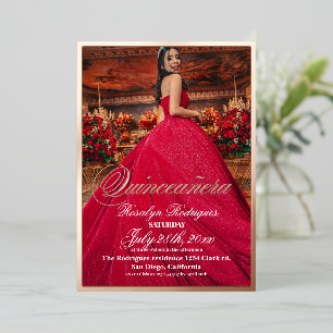 Elegantes und modernes Gold Foto Quinceanera Folieneinladung