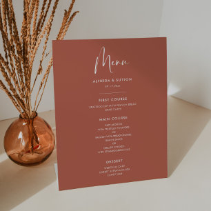 Elegantes und modernes Hochzeitsmenü aus rotem Ton Sockelschild