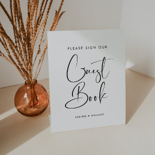 Elegantes und modernes Schwarz-Weiß Gästebuch Sockelschild