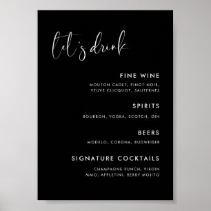 Elegantes und modernes Schwarzes Hochzeitmenü Bar Poster