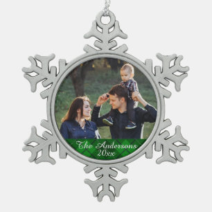 Elegantes und modernes Tartan Kariertes Foto Schneeflocken Zinn-Ornament