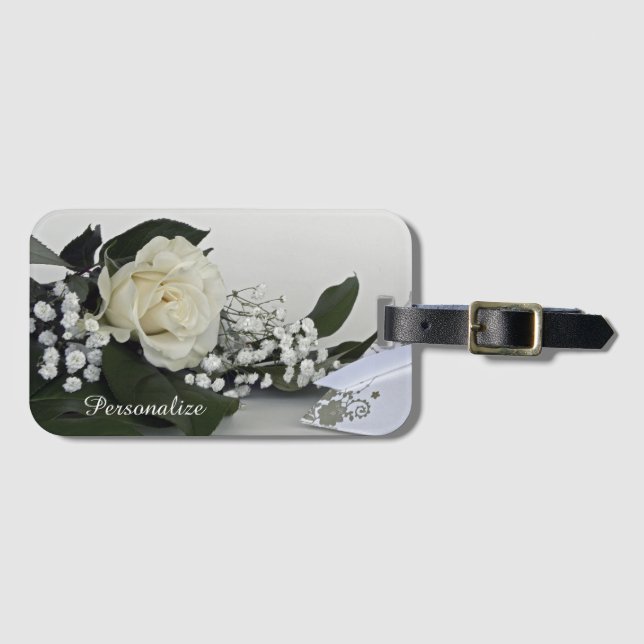 Elegantes und romantisches Weißes Rosenpersonalize Gepäckanhänger (Vorderseite (Horizontal))