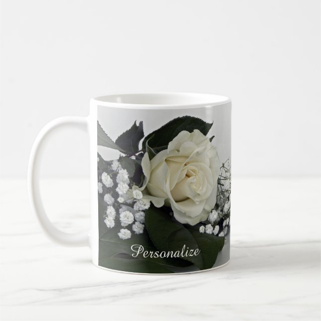 Elegantes und romantisches Weißes Rosenpersonalize Kaffeetasse (Links)
