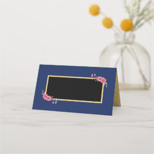 Elegantes und schicke Blau mit Aquarellfarben-Blum Platzkarte