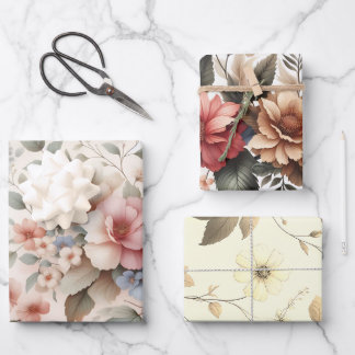 Elegantes und schönes Blumenpapier Geschenkpapier Set