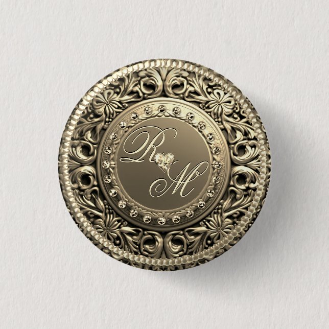 Elegantes und schönes Monogramm Button (Vorderseite)
