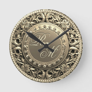 Elegantes und schönes Monogramm Runde Wanduhr