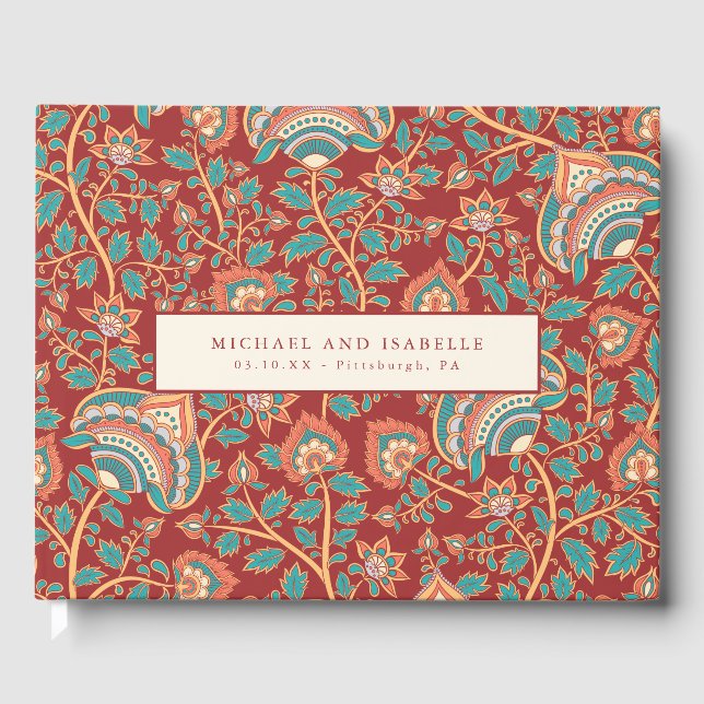 Elegantes und Verziertes rotes botanisches Muster- Gästebuch (Vorderseite)