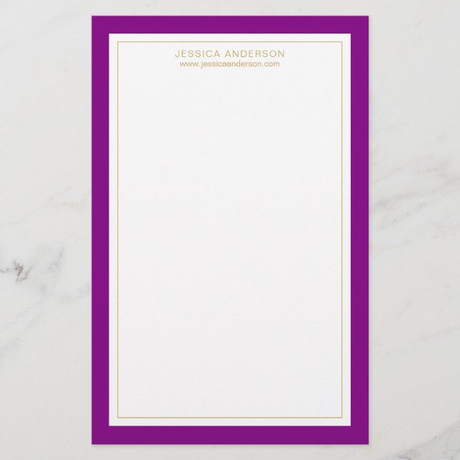 Elegantes und weibliches Lila Gold Personalisiert Briefpapier (Vorderseite)