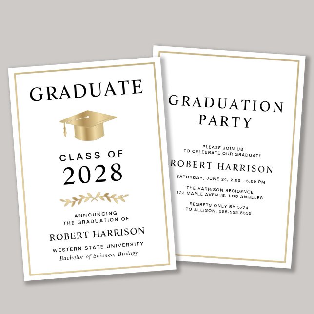 Elegantes Uni-Abschluss Party Einladung (An elegant college graduation party invitation to celebrate the graduate's achievements)