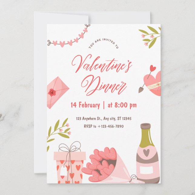 Elegantes Valentiner Dinner Party Card Feiertagskarte (Vorderseite)