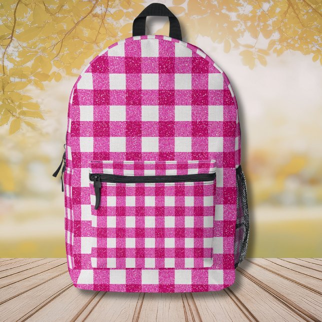 Elegantes Valentins-Pink-Glitter-Tartan auf Weiß Bedruckter Rucksack (Von Creator hochgeladen)