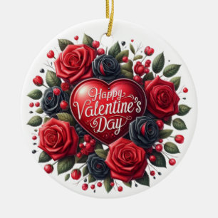 Elegantes Valentinstag Herz mit Rose Keramik Ornament