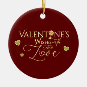 Elegantes Valentinstag Rot und Gold Kalligrafie  Keramik Ornament