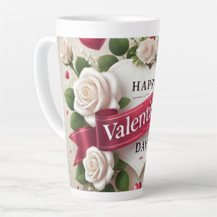 Elegantes Valentintagsdesign mit Rose, Herz Milchtasse