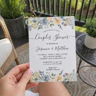 Elegantes Vanille-Blaues Florales Hochzeitspaar-Du Einladung