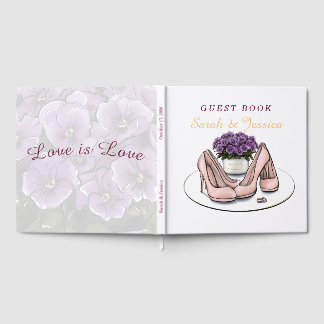Elegantes Veilchen-Blumen-Lesbisches Hochzeitsgäst Gästebuch