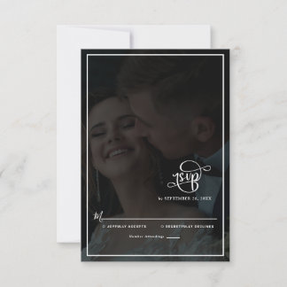 Elegantes Vellum Black & White Overlay Foto Hochze RSVP Karte