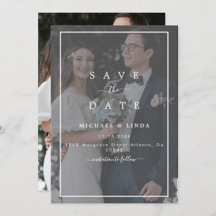 Elegantes Vellum Black & White Overlay Foto Hochze Save The Date