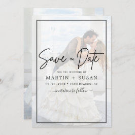 Elegantes Vellum Black & White Overlay Foto Hochze Save The Date